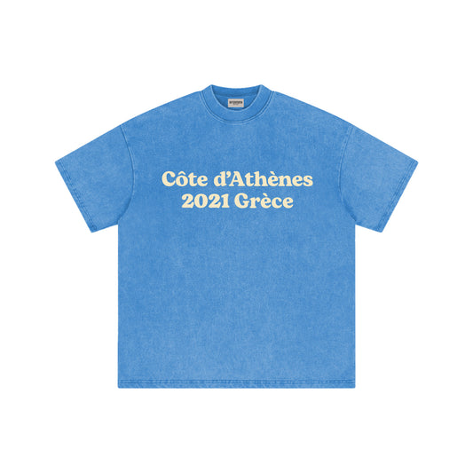 Aftermath Côte d'Athènes Tee Washed Blue